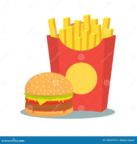 Patatas Fritas Blancos Y Negros Con La Hamburguesa Ilustraci N Del