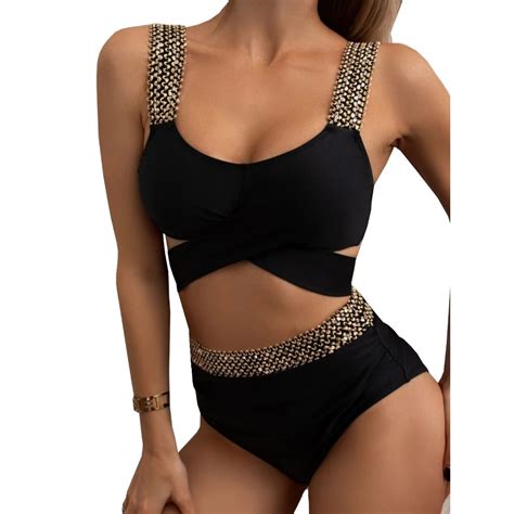 Strój Kąpielowy Dwuczęściowy Bikini Czarne Wiązanie Wysoki Stan 42 Xl SNM Moda Sklep EMPIK