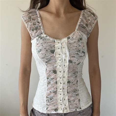 Vintage Jane Norman Corset Milkmaid Top Lace Up Depop