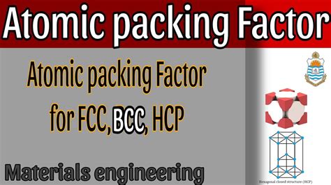 Atomic Packing Factor Lectures Atomic Packing Factor For Fcc Bcc Hcp