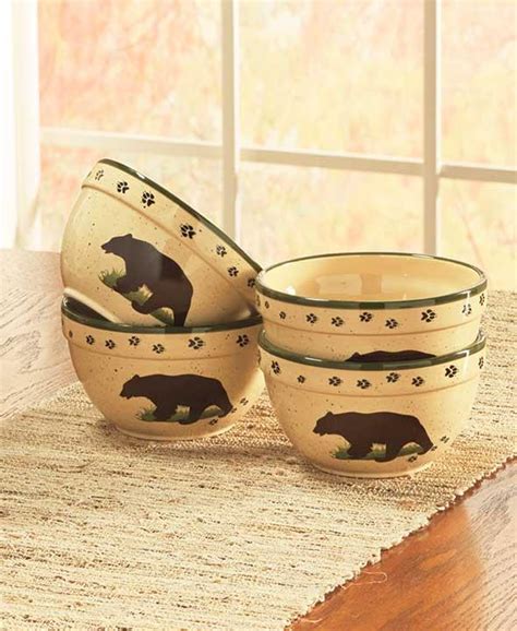 12 Pc Country Rustic Lodge Woodland Bear Dinnerware Set Plates Bowls Ebay