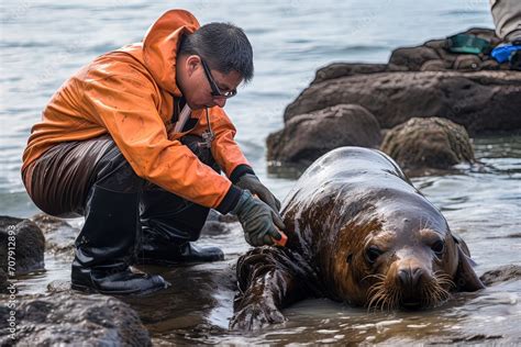 Distressing scene of a sea lion affected by an oil spill, Eco activists ...