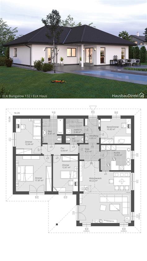 Bungalow Haus Modern Mit Walmdach Bauen Fertighaus Winkelbungalow