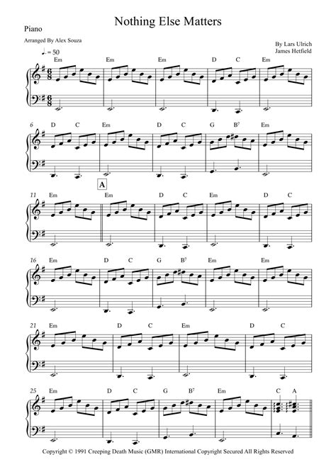 Nothing Else Matters Arr Alex Souza By Metallica Sheet Music For