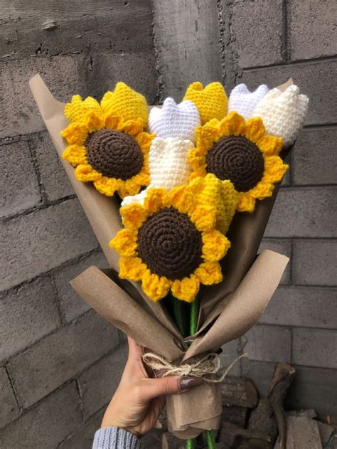 Tulipanes Y Girasoles A Crochet Ramo De Ganchillo Flores Tejidas A