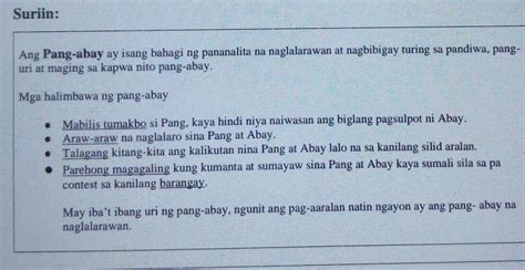 Ang Pang Abay Ay Isang Bahagi Ng Pananalita Na Naglalarawan At