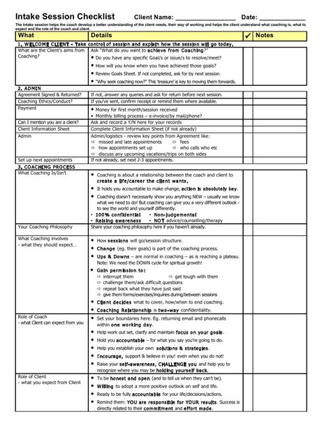 Intake Session Checklist Template Psychology Psychological Concepts