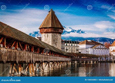 Kapellbrucke Historic Chapel Bridge And Water Tower Landmarks In Lucern, Switzerland Stock Image ...