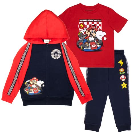 Nintendo Super Mario Kart Boys Outfit Zip Up Hoodie T Shirt