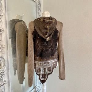 Lace Cardigan Brown Upcycled Fabric One Of A Kind Raw Rags