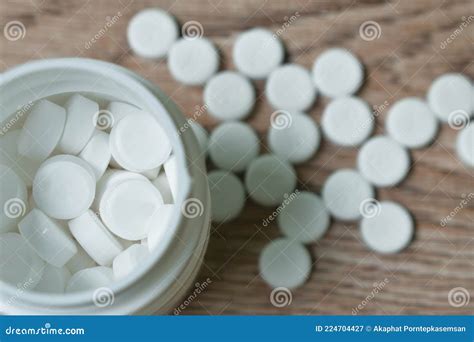 White Tablet Medicine In Bottle On Table Stock Image Image Of Bottle