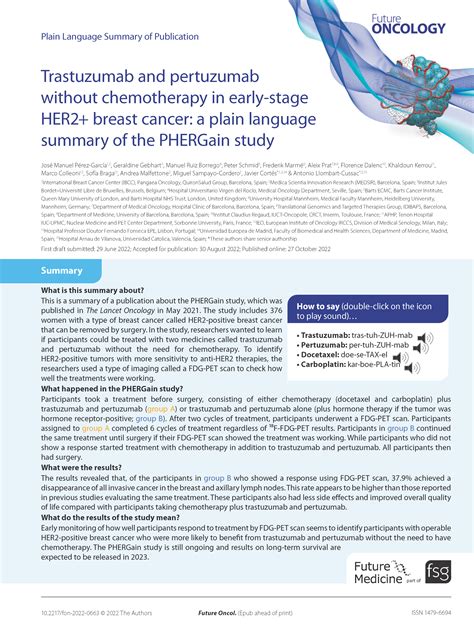 Trastuzumab And Pertuzumab Without Chemotherapy In Early Stage Her