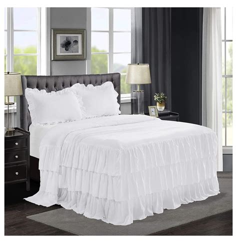 Wiixle 3 Piece Ruffle Skirt Bedspread Set Queen White 30 Inches Drop