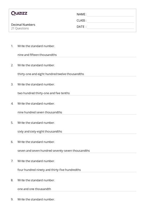 50 Decimals Worksheets For Class 4 On Quizizz Free And Printable