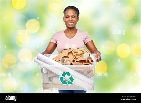 Happy African American Woman Sorting Paper Waste Stock Photo Alamy