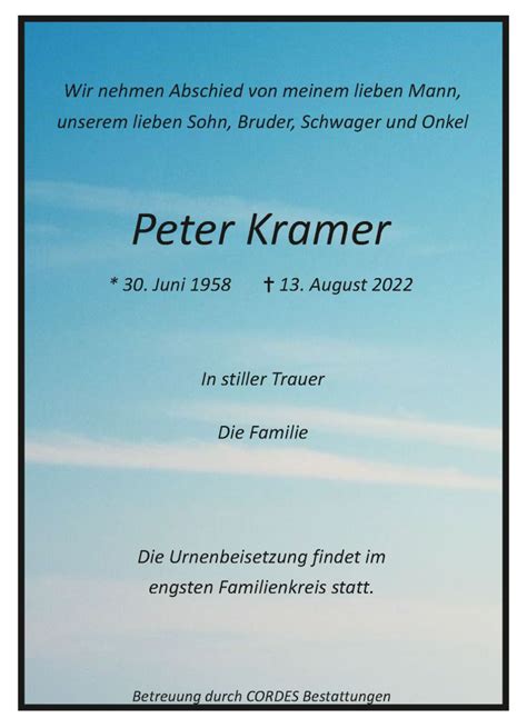 Traueranzeigen Von Peter Kramer Trauer De