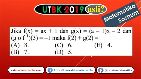 Soal Asli Utbk Matematika Soshum Fungsi Invers Dan Komposisi Youtube