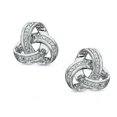 Ct T W Diamond Celtic Knot Stud Earrings In Sterling Silver