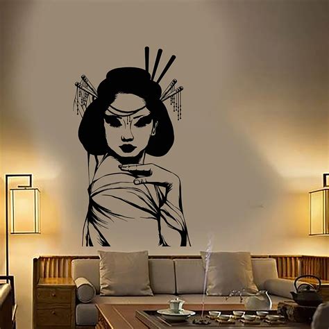 Asian Girl Stylish Wall Decal Geisha Japanese Wall Decor Wall Decals