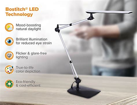 Bostitch Dual Swing Arm LED Desk Lamp 49 H Black Office Depot