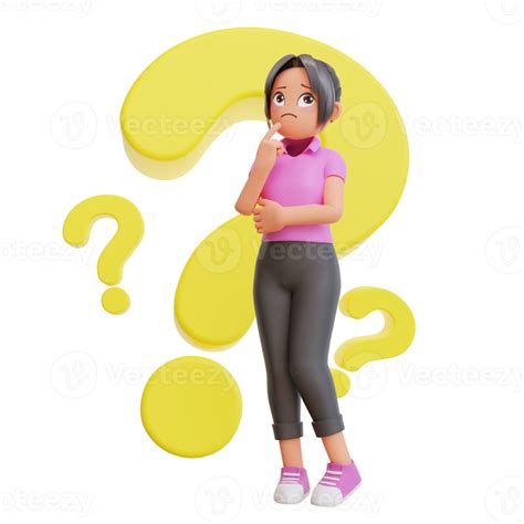 3D Render linda chica con signo de interrogación 9312902 PNG