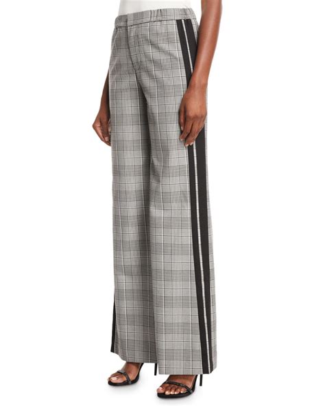 Alice Olivia Synthetic Bo Side Stripe Wide Leg Plaid Pull On Pants In