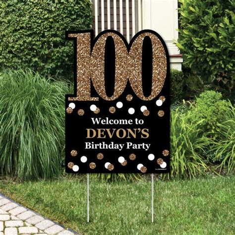 Adult 100th Birthday - Gold - Party Decorations - Birthday Party Personalized Welcome Yard Sign ...