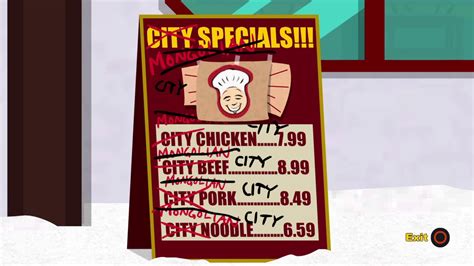 South Park The Stick Of Truth City Wok Menu Board Youtube