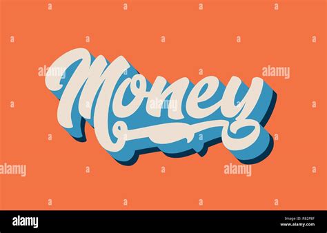 money hand written word text for typography design in orange blue white ...