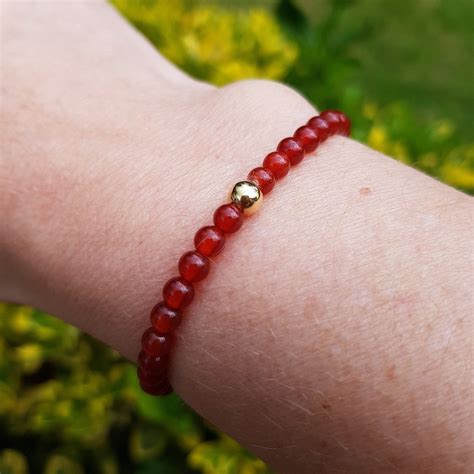 Carnelian STRETCH Bracelet Sterling Silver Or Gold Fill Tiny 4mm Orange