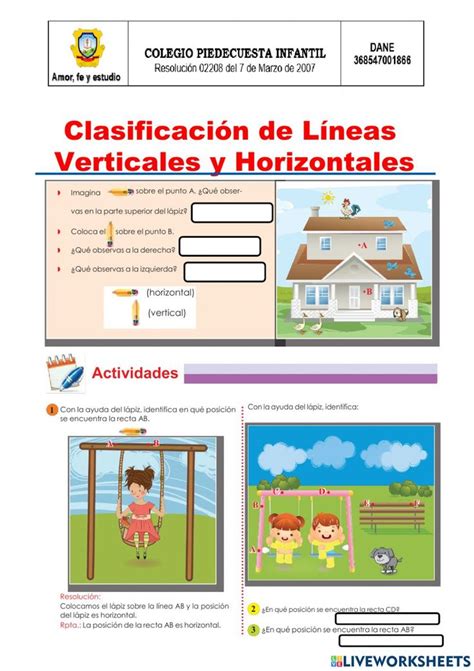 Las líneas horizontales verticales worksheet