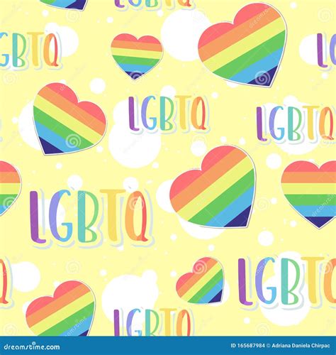 Lgbt Rainbow Flag In A Heart Shape And Text Seamless Pattern