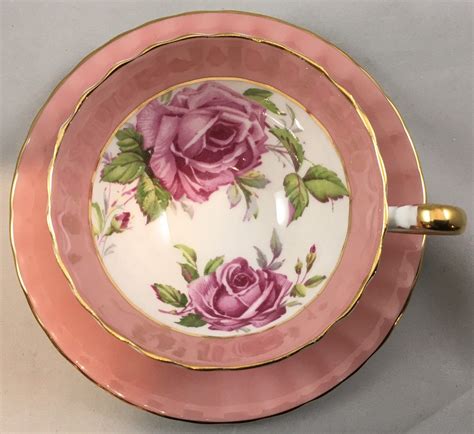 Aynsley Large Pink Cabbage Rose Teacup And Saucer Salmon Pink Etsy