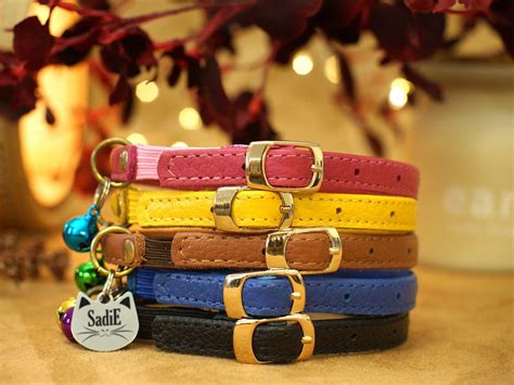 Personalized Cat Collars in 10 Color Selection Soft Leather Cat Collar ...