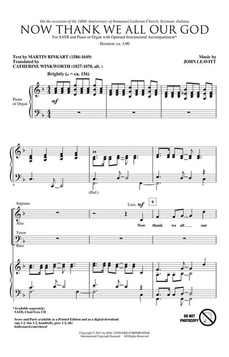 Now Thank We All Our God Sheet Music by John Leavitt (SKU: 08752595) - Stanton's Sheet Music