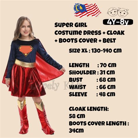 Ready Stock My 4y 9y Kids Girl Superhero Super Girl Costume Cosplay