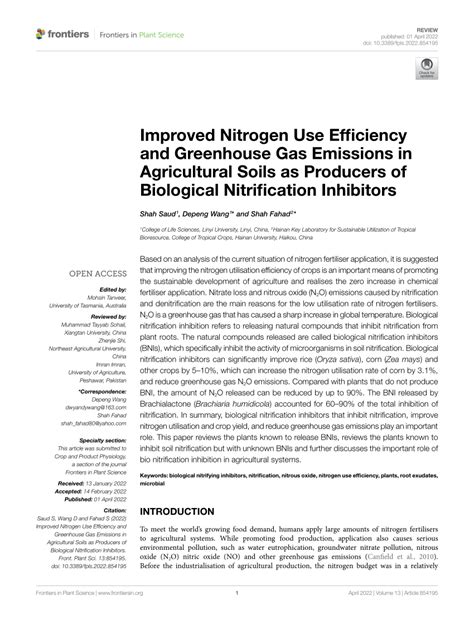 Pdf Improved Nitrogen Use Efficiency And Greenhouse Gas Emissions In