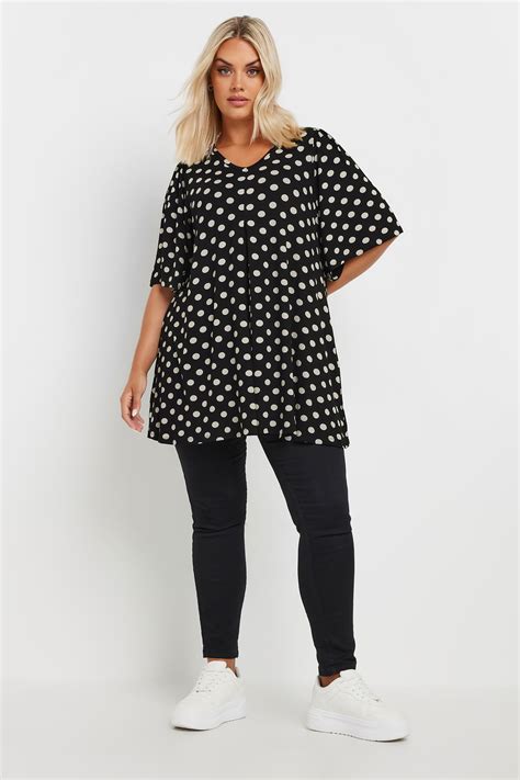 Yours Plus Size Black Polka Dot Print Angel Sleeve Swing Top Yours