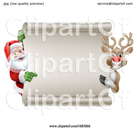 Santa Claus And Reindeer Christmas Scroll Sign By Atstockillustration 1683866