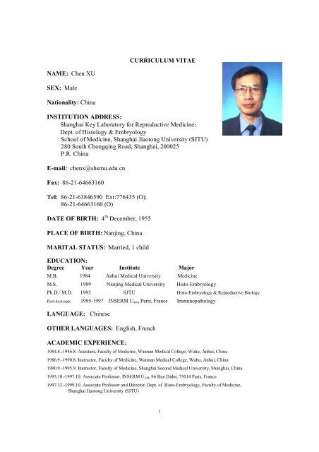 Curriculum Vitae Name Chen Xu Sex Male Nationality