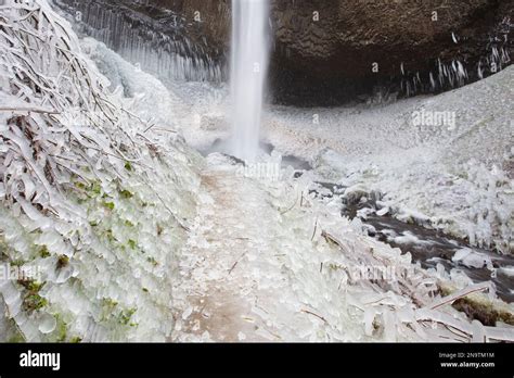 Close Up Of Winter Ice After A Storm Along Latourell Falls Columbia