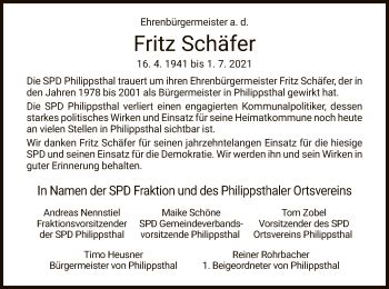 Traueranzeigen von Fritz Schäfer trauer hersfelder zeitung de