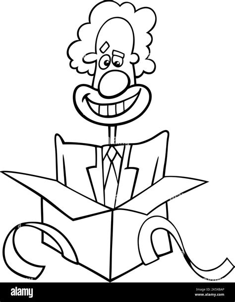 Black And White Cartoon Illustration Of Funny Clown Coming Out Of The