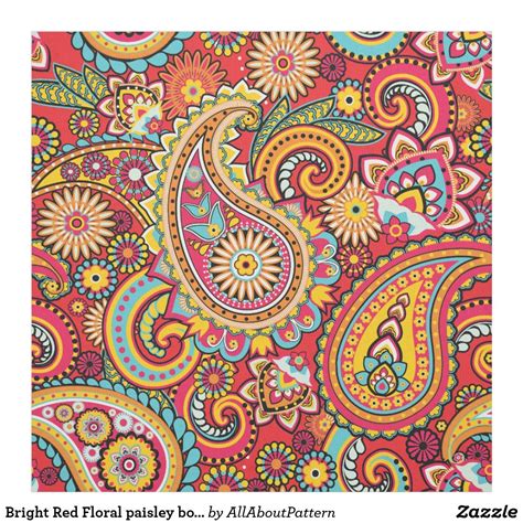 Bright Red Floral Paisley Bohemian Pattern Fabric Paisley Fabric