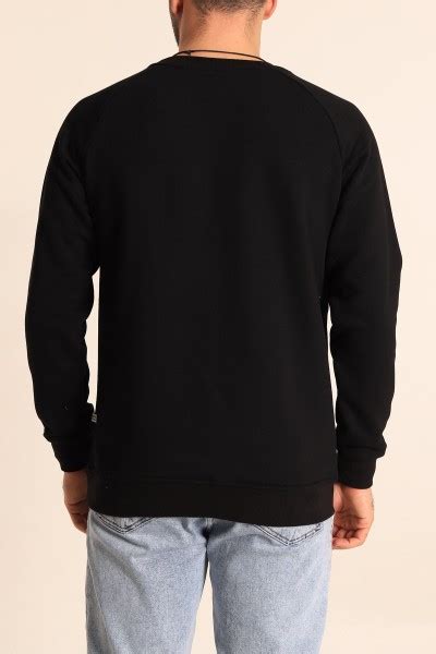 Siyah Relaxed Fit Şardonsuz Kabartma Yazılı Erkek Sweatshirt 221462