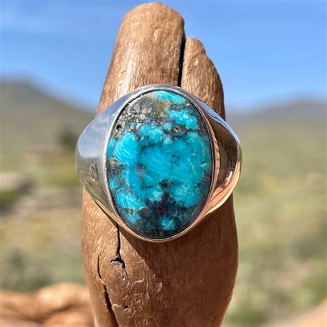 Turquoise Ring Men With X Mm Morenci Turquoise Gemstone Sterling