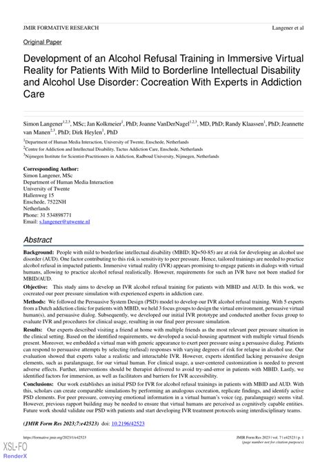 Pdf Development Of An Alcohol Refusal Training In Immersive Virtual