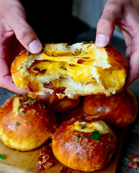 Yammie S Noshery Cheddar Bacon Stuffed Pretzel Buns