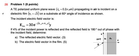 Solved Problem Points A Te Polarized Uniform Plane Chegg