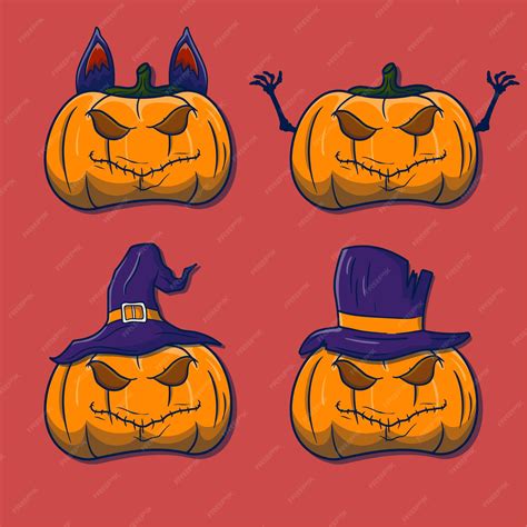 Premium Vector | Simple cartoon halloween pumpkins collection